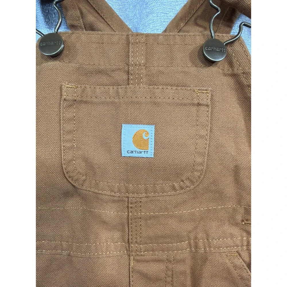 Carhartt Kids 12M Brown Duck Cotton Canvas Bib Overalls Double Front Snaps